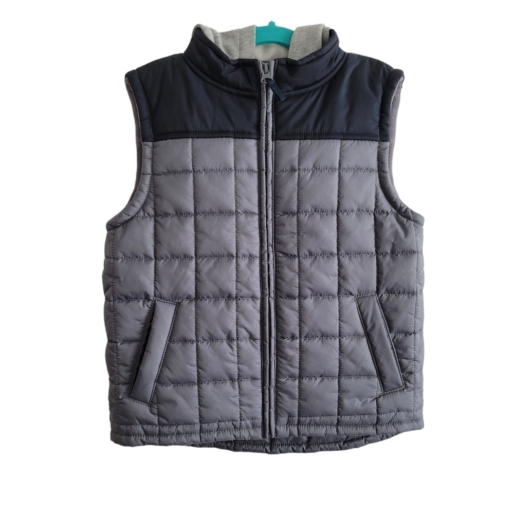 Gymboree 5/6 Gray Quilted Full‎ Zip Hooded Vest Neutral Boys Hiking Outdoor Fall